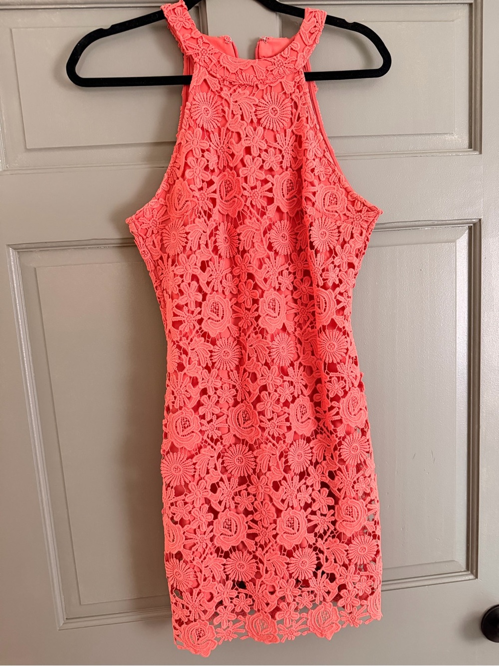Lulus Coral Floral Crochet Lace Bodycon Dress Size S